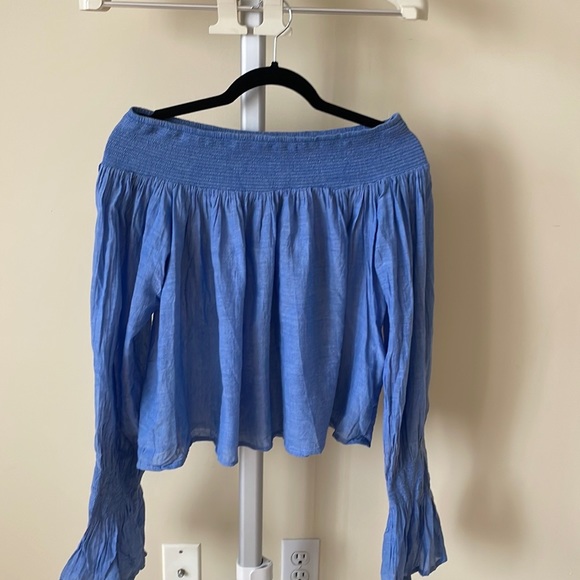 MAJE Paris Off-the-shoulder blouse Top In Bleu, size S - Picture 3 of 11